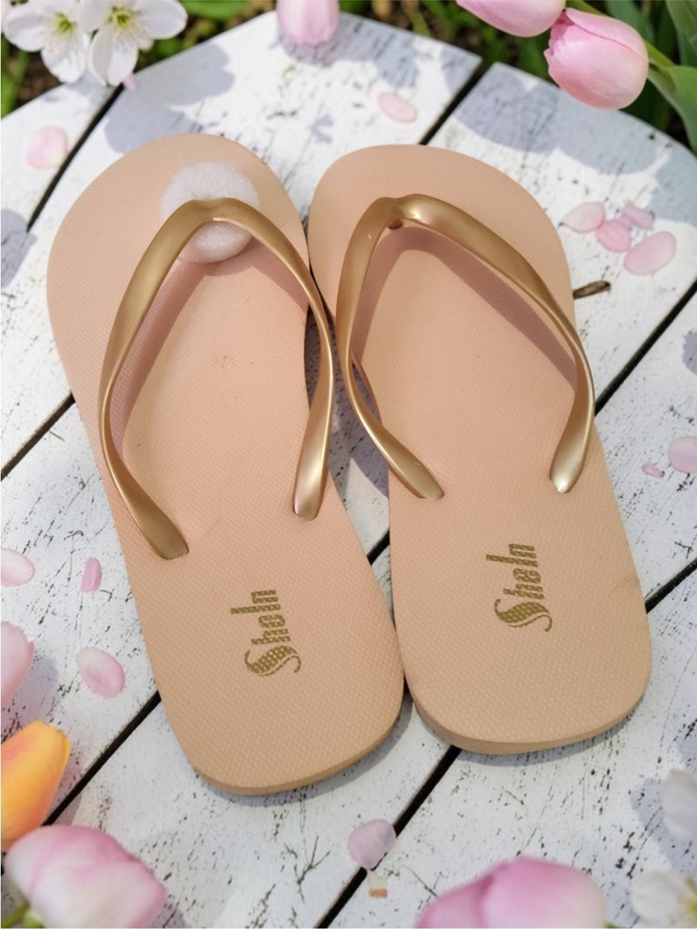 Women's Blush Pink Sandals with Gold Straps